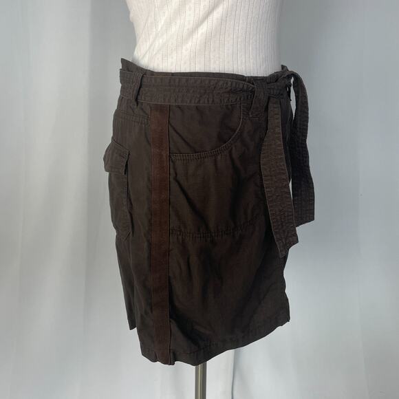 Cargo Mini Skirt Size 10 Brown Tie Belt Cotton Y2K Fairy Grunge Gorp Core Casual - Picture 4 of 11